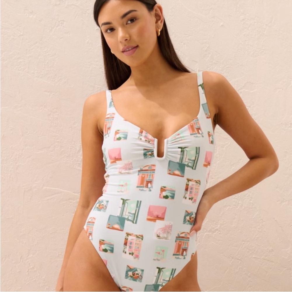 Abercrombie & Fitch U Wire One Piece Swimsuit, light blue pattern